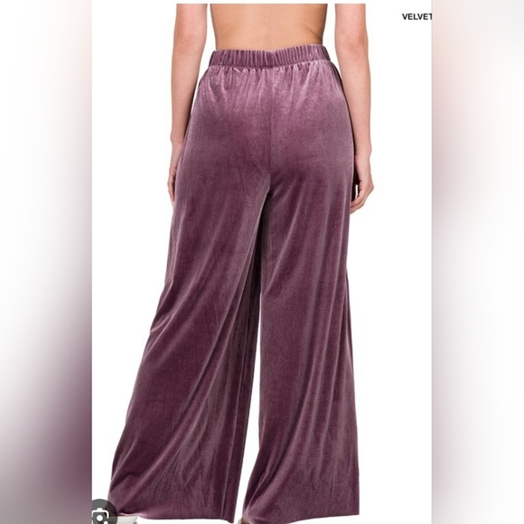 Zenana EUC XL Women's Purple Velvet Wide-Leg Pants Waist 20 Flat Inseam 31 - Picture 3 of 6